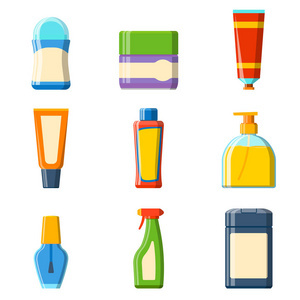 浴淋浴平面样式图与现代化卫浴设计 容器、塑料瓶与卫生材料的融合